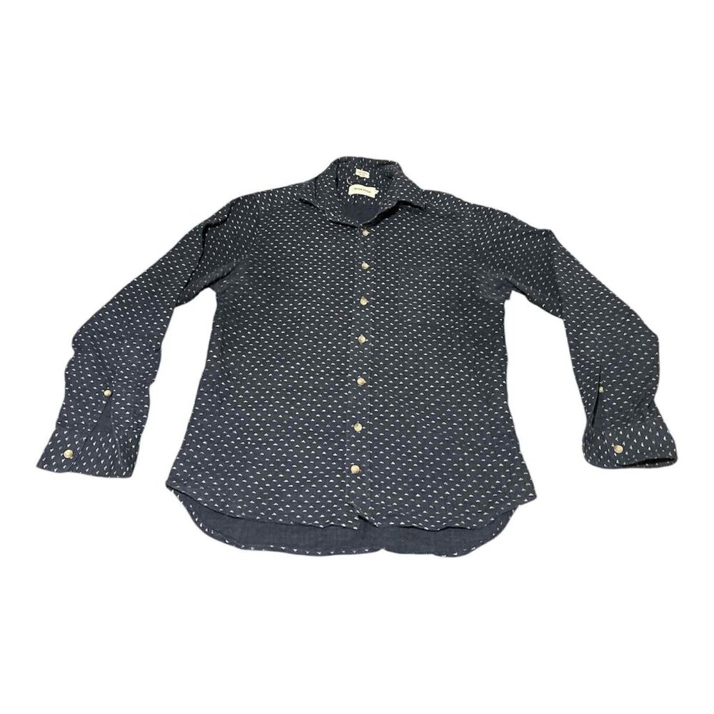 Taylor Stitch Shirt Mens 38 Navy Blue Geometric Button‎ Up Handmade California